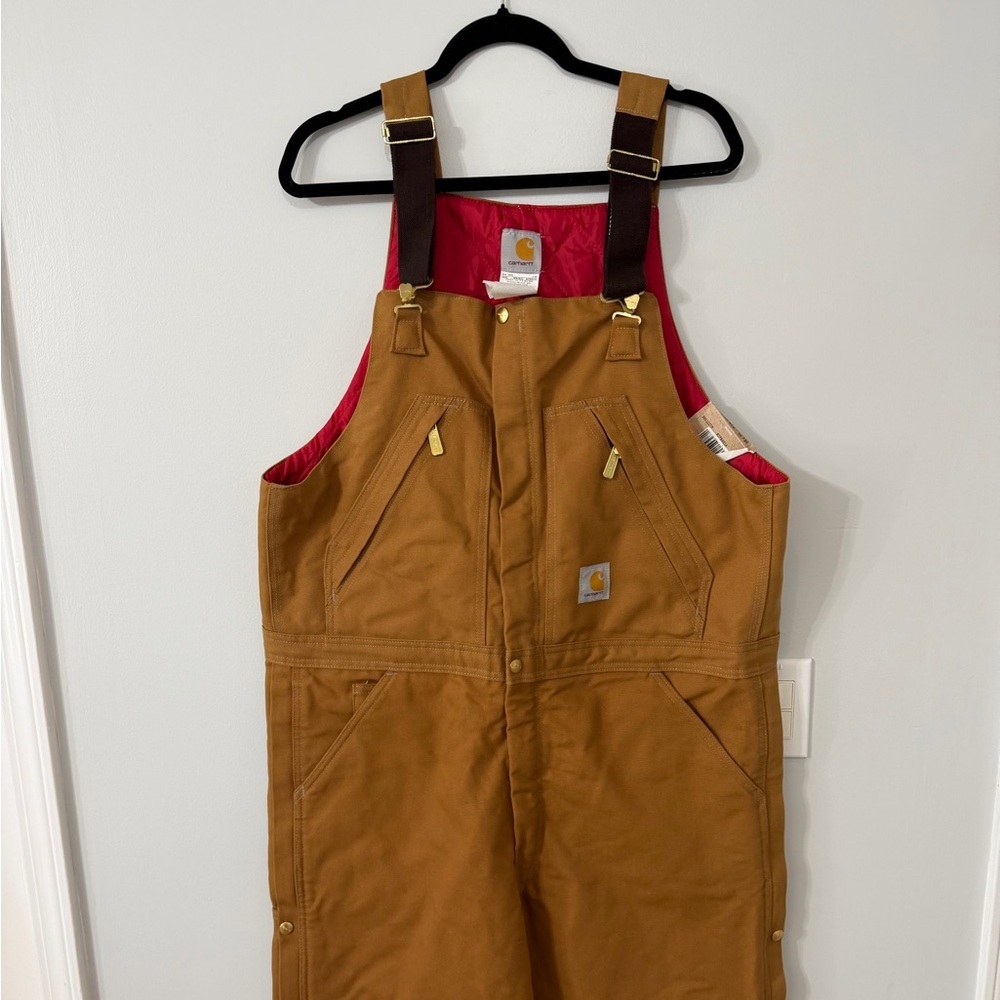 Carhartt 38x34 NEW With Tags Insulated Duck Bib Overalls Brown Quilted Workwear - Picture 3 of 7